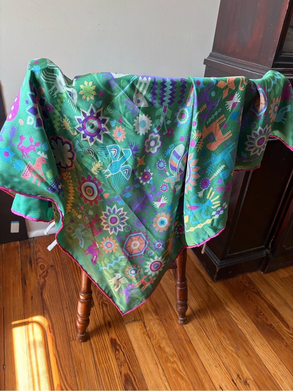 Green Geometric & Animal Print Silk Scarf - Pineda Covalin